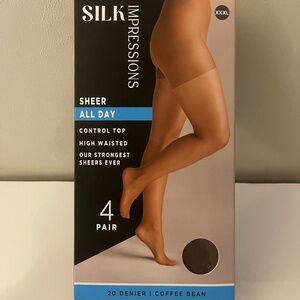 Silk Impressions Sheer Control Top Pantyhose - Coffee Bean XXXL 4 Pack